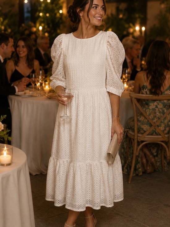 a new day Dresses & Skirts - a new day White Eyelet Midi Dress Puff Sleeve Size XS
